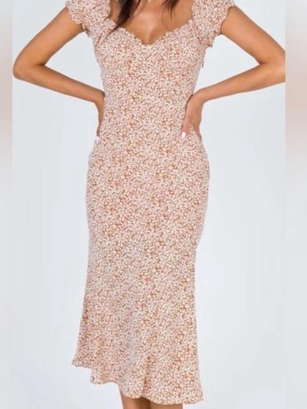 Princess Polly Floral Midi Dress in Blush, Boho, Farm Cottage